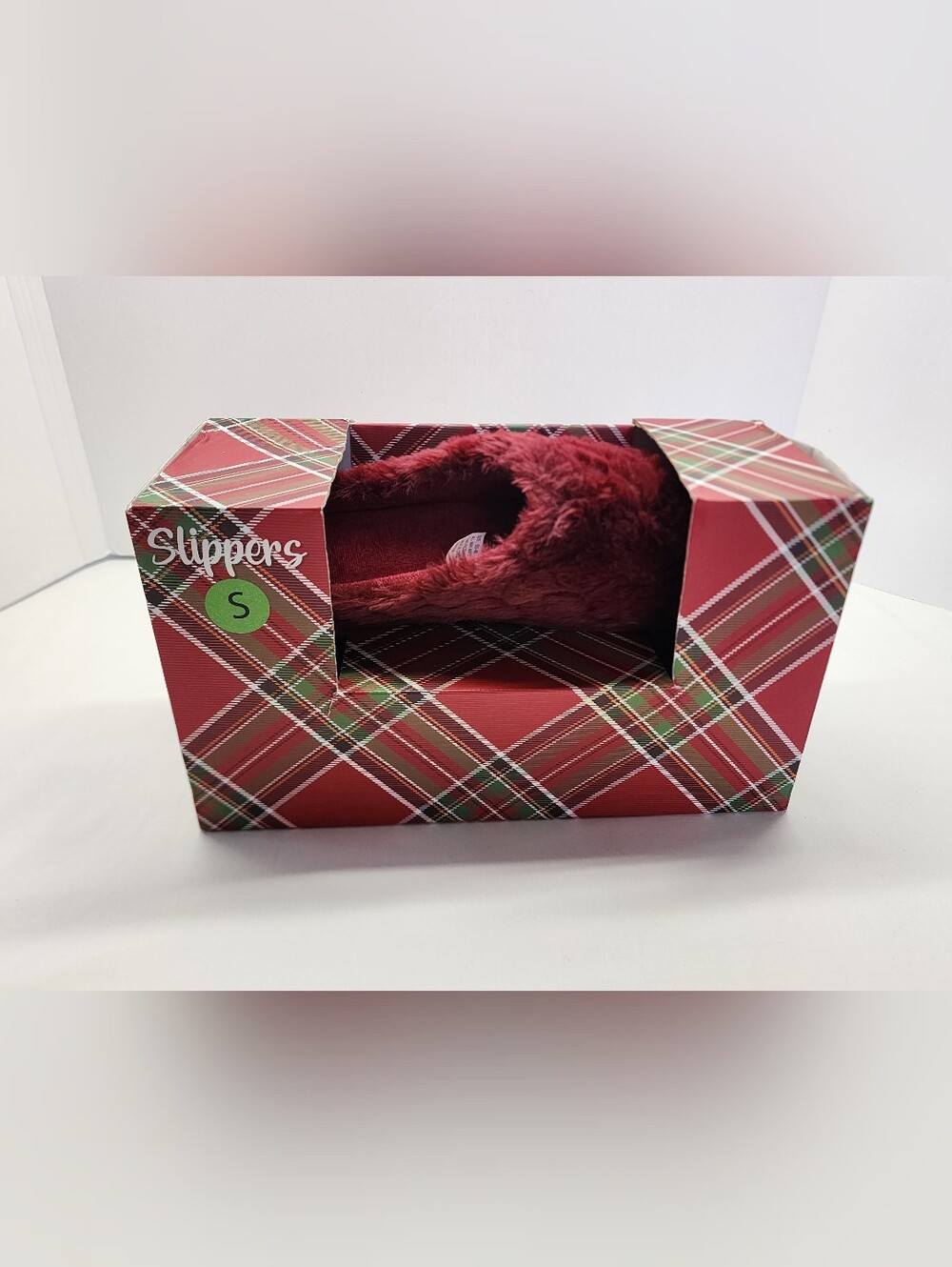 Burgundy Plush Slippers, Size Small 5-6